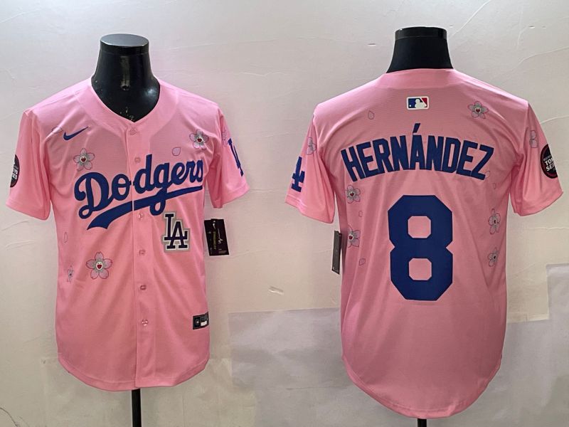 Men Los Angeles Dodgers #8 Hernandez Pink Sakura Edition 2025 Nike MLB Jersey style 11->los angeles dodgers->MLB Jersey
